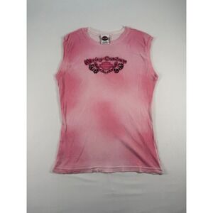 Harley Davidson Women's XL Pink Tie-Dye Sleeveless Tank Top Rhinestone Graphic